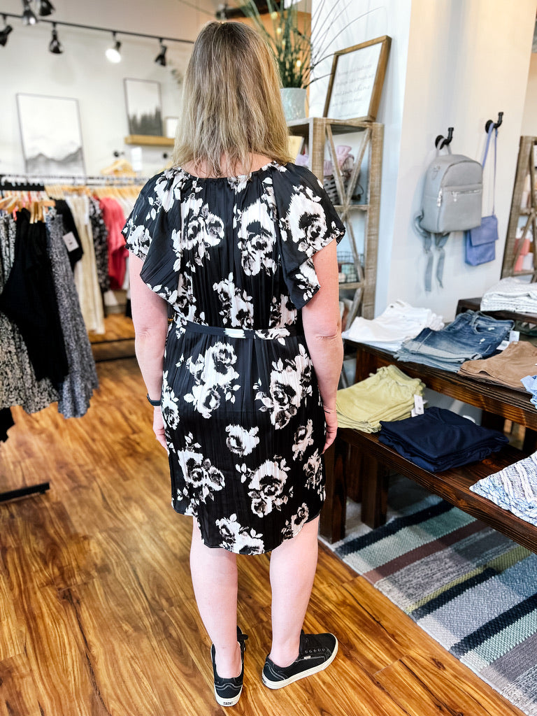 Black & Ivory Floral Print Dress