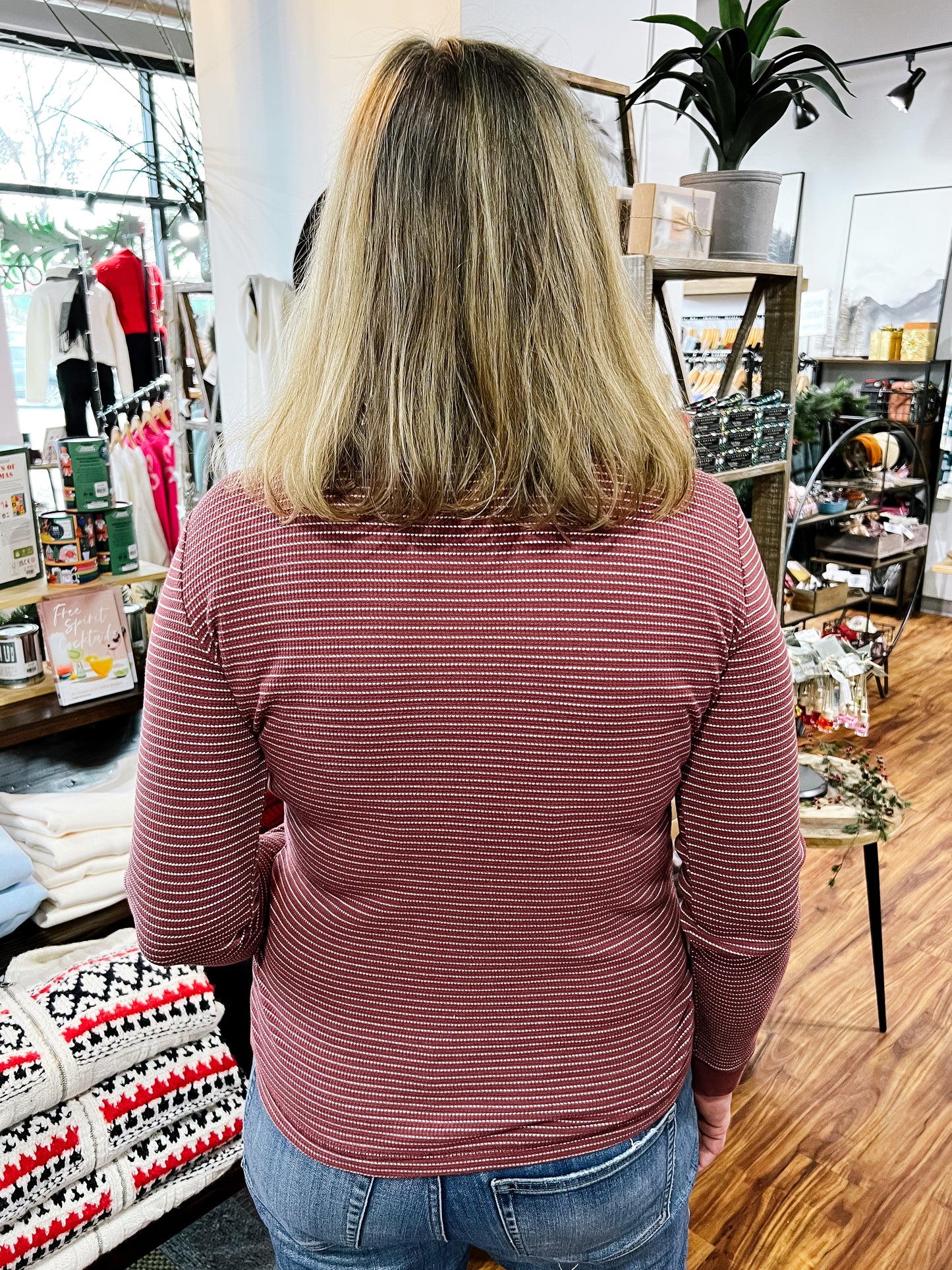 Burgundy Thermal Stripe Top