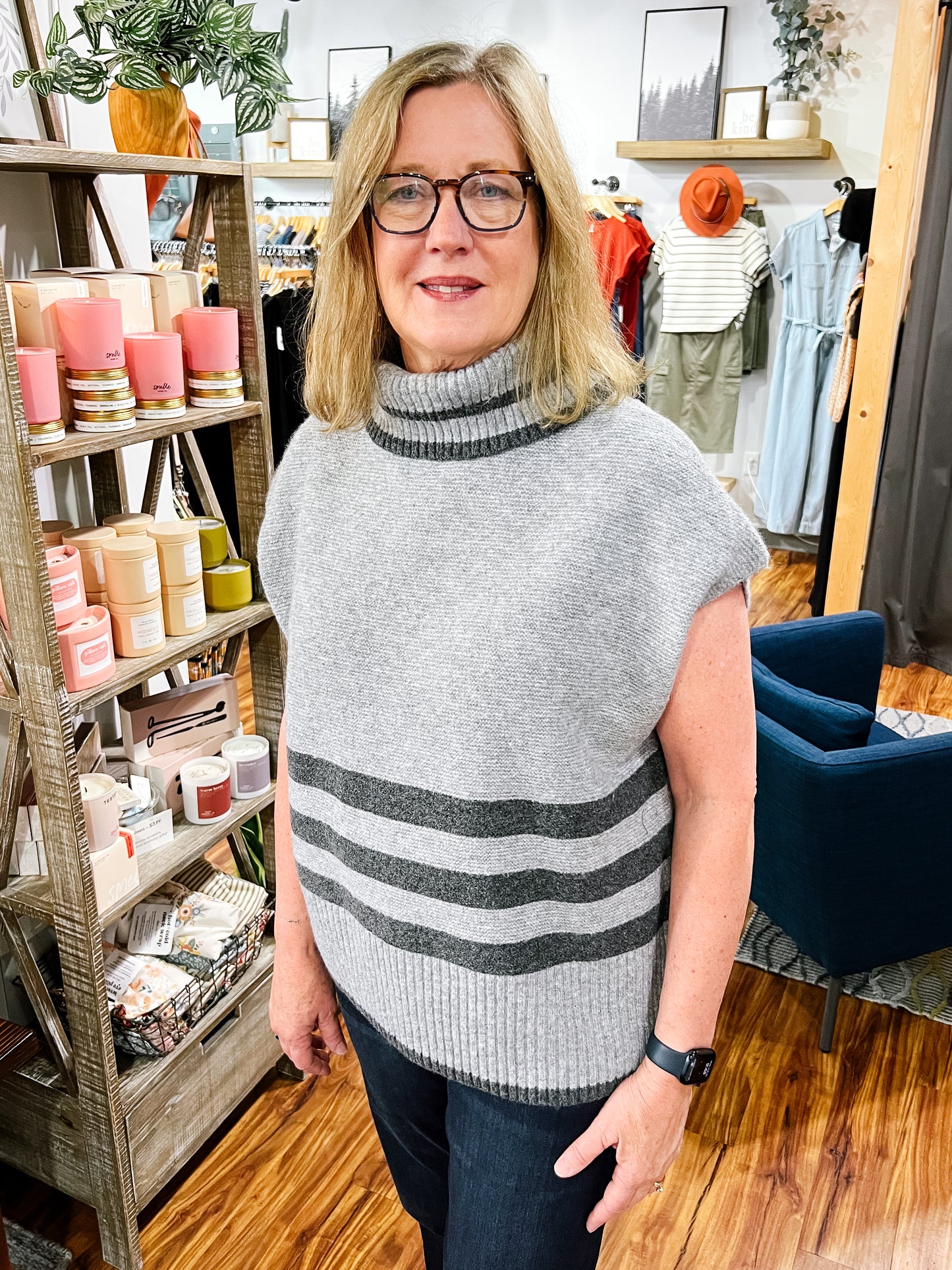 Gray Striped Sweater Vest