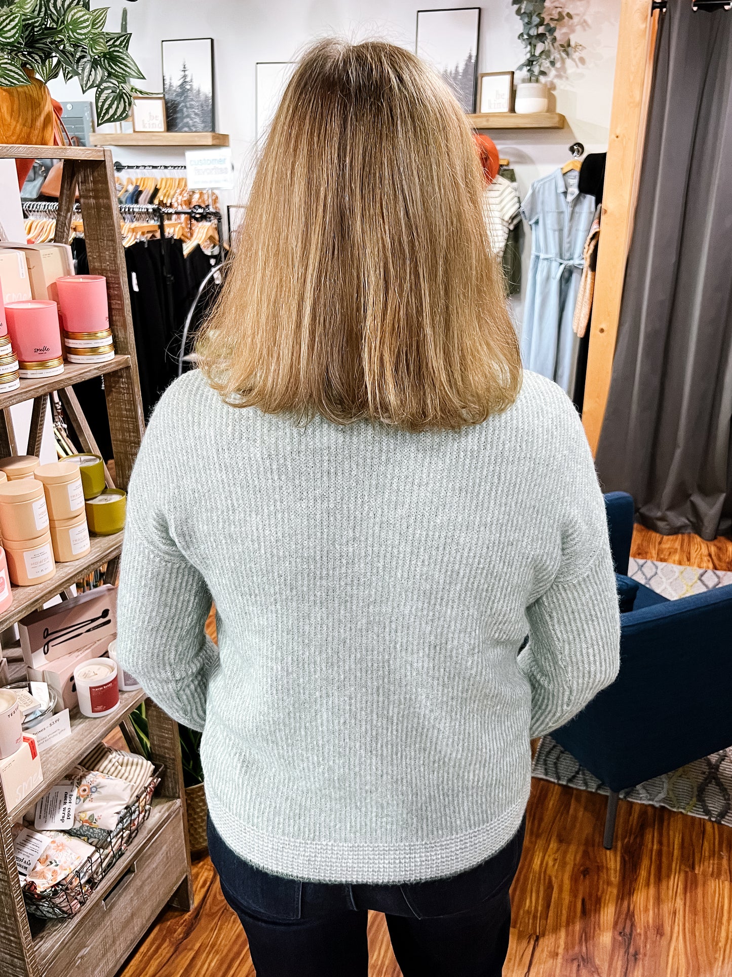 Sage Two Toned Ribbed Sweater