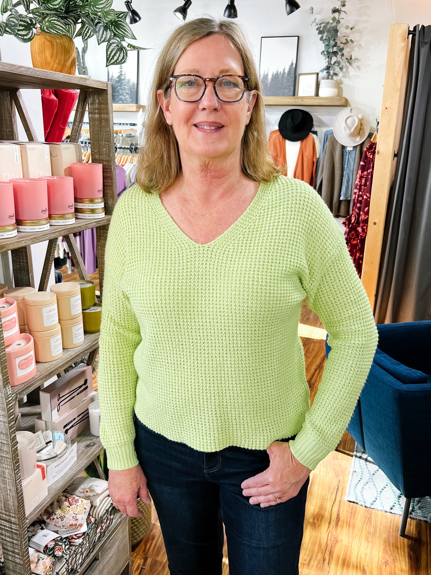 Lime Green V Neck Sweater
