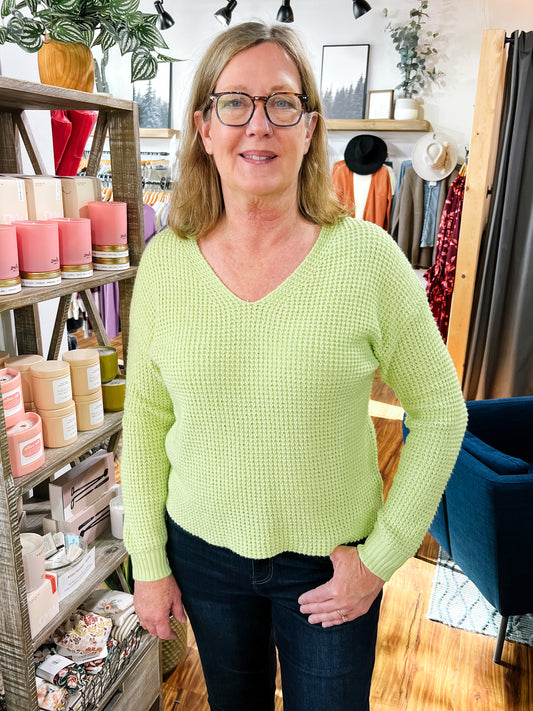 Lime Green V Neck Sweater