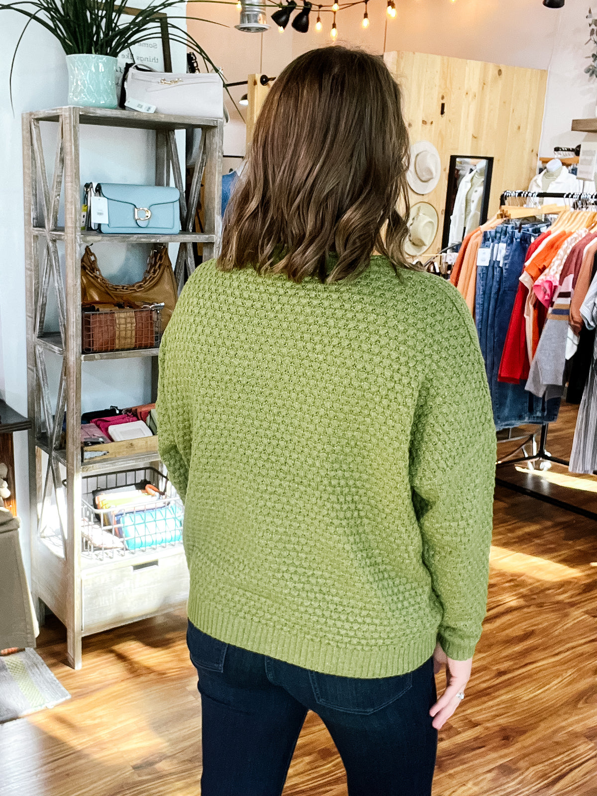Matcha Green Waffle Crewneck Sweater