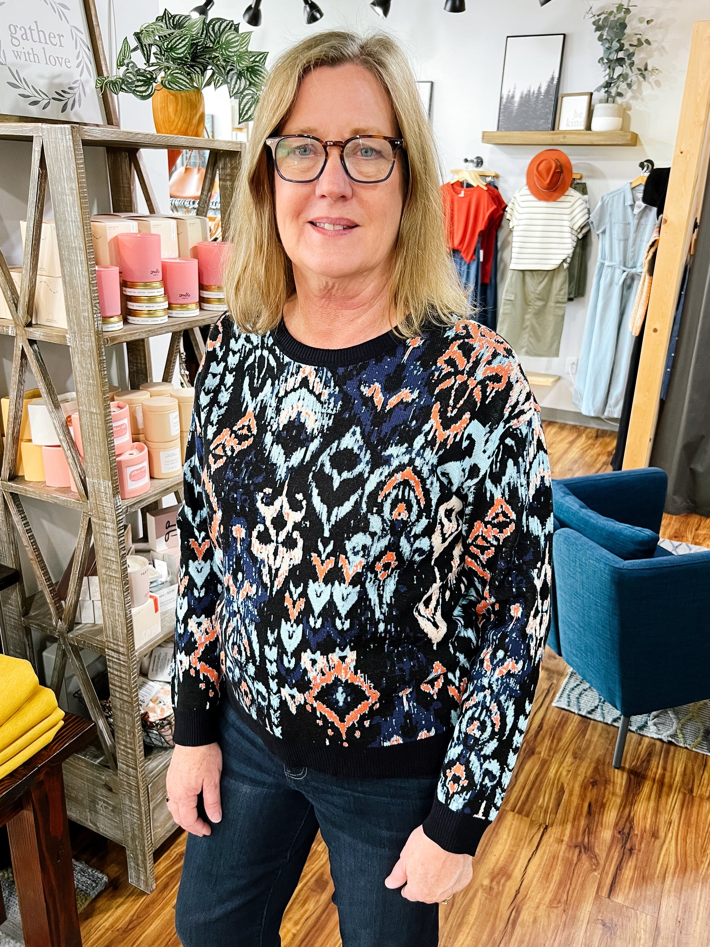 Dark Navy Jacquard Print Sweater