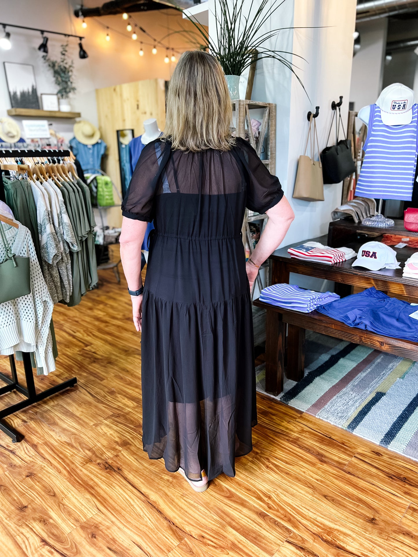 Black V-Neck Midi Dress