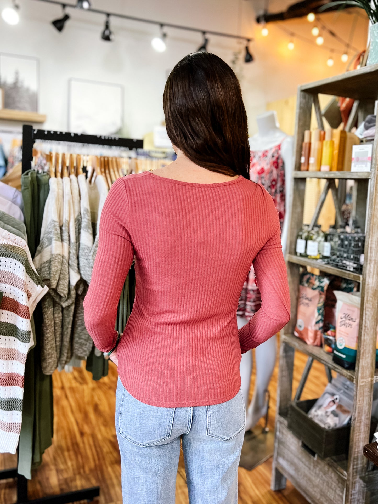 Red Ribbed Square Neck Top