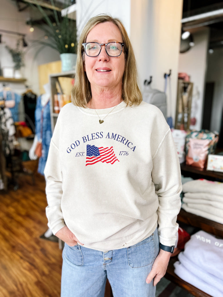 Cream God Bless America Thermal Top
