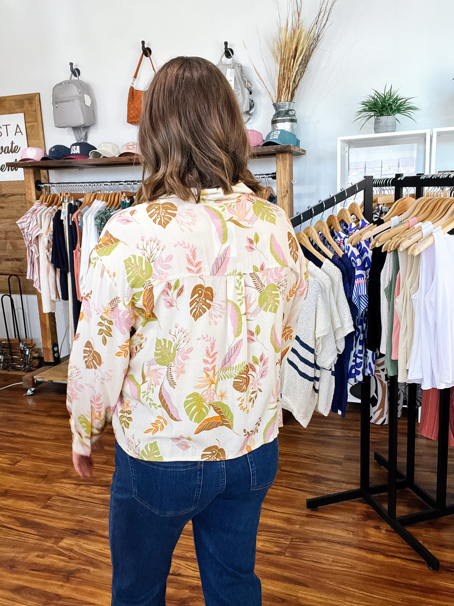 Tropical Print Button Down Long Sleeve Shirt