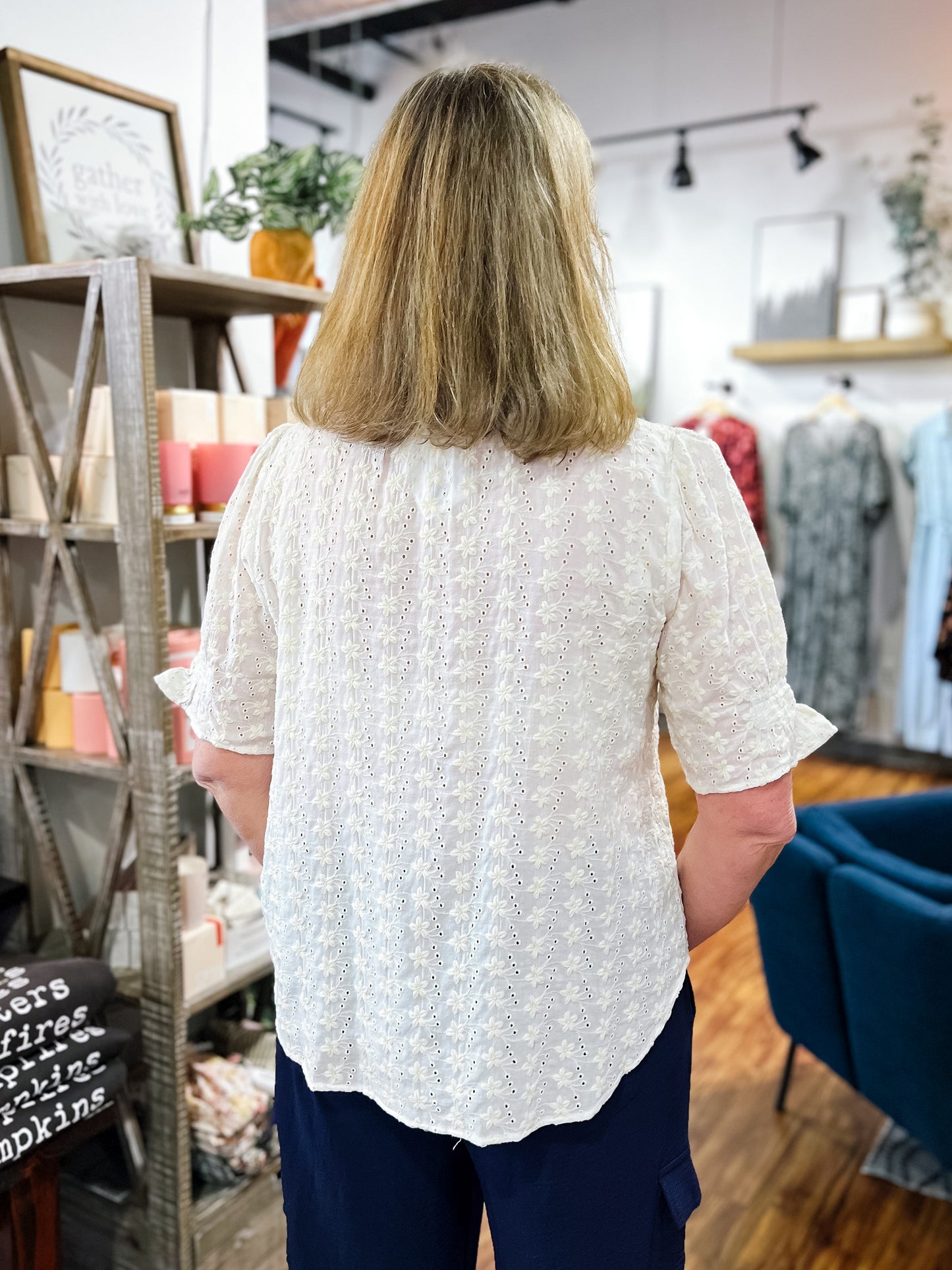 Ivory Eyelet Button Front Top