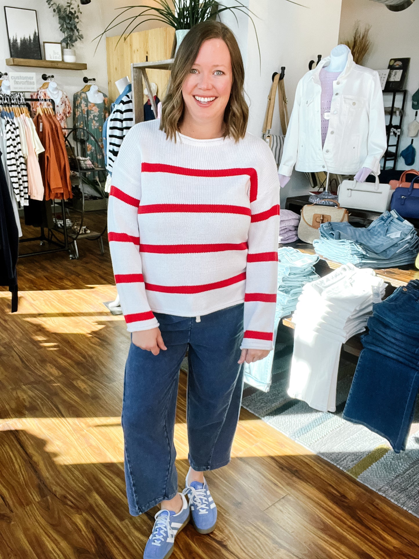 White W/Red Stripe Sweater