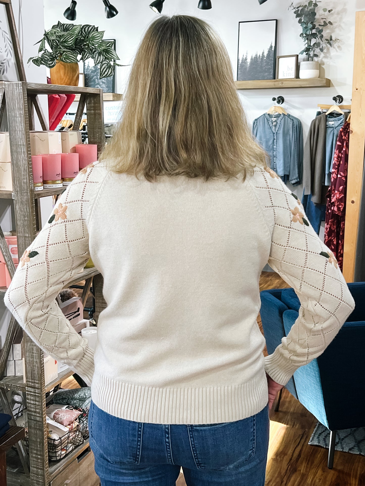 Beige W/Flower Detailing Sweater