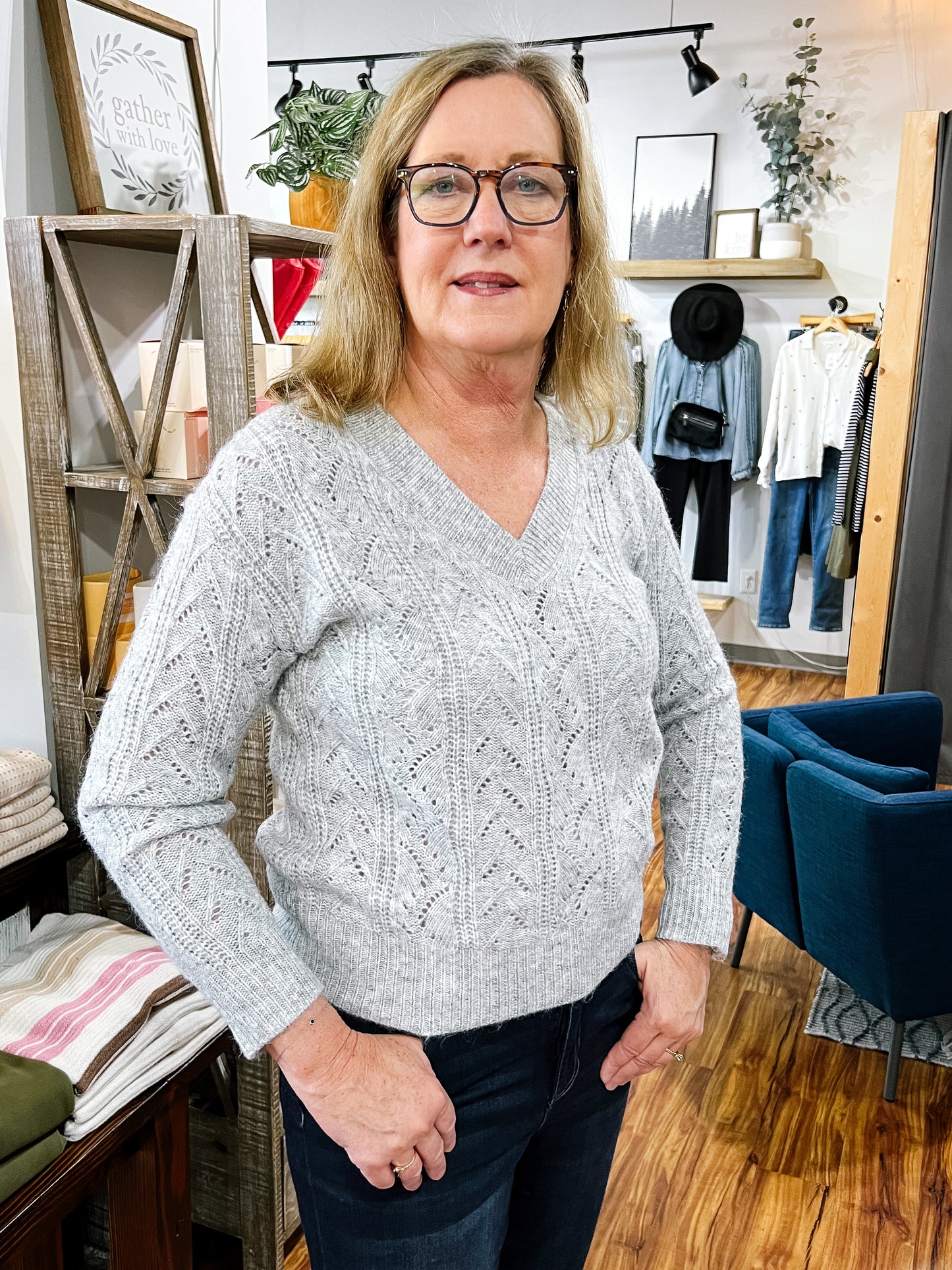 Gray Open Weave Sweater