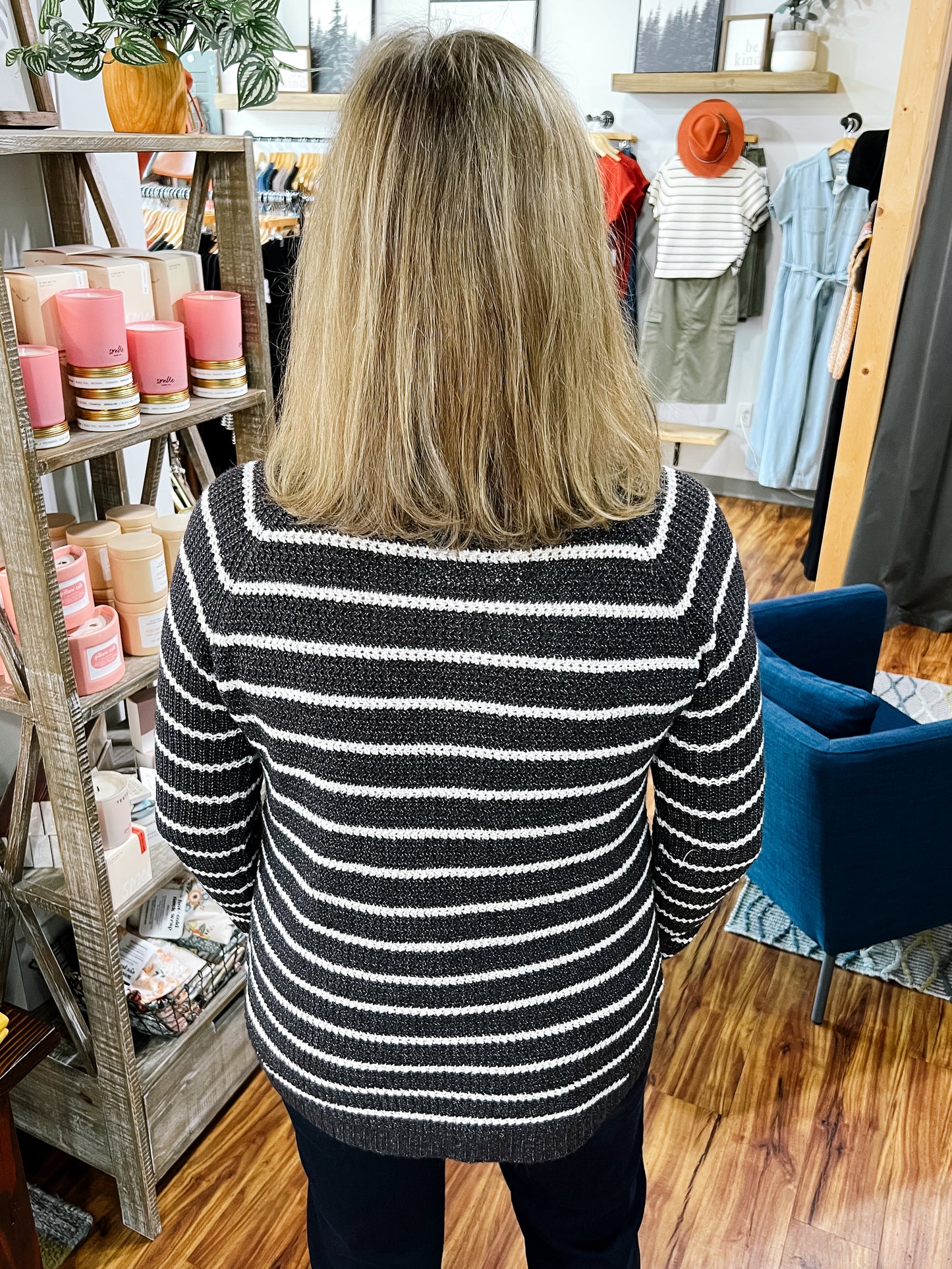 Charcoal & White Stripe Crewneck Sweater