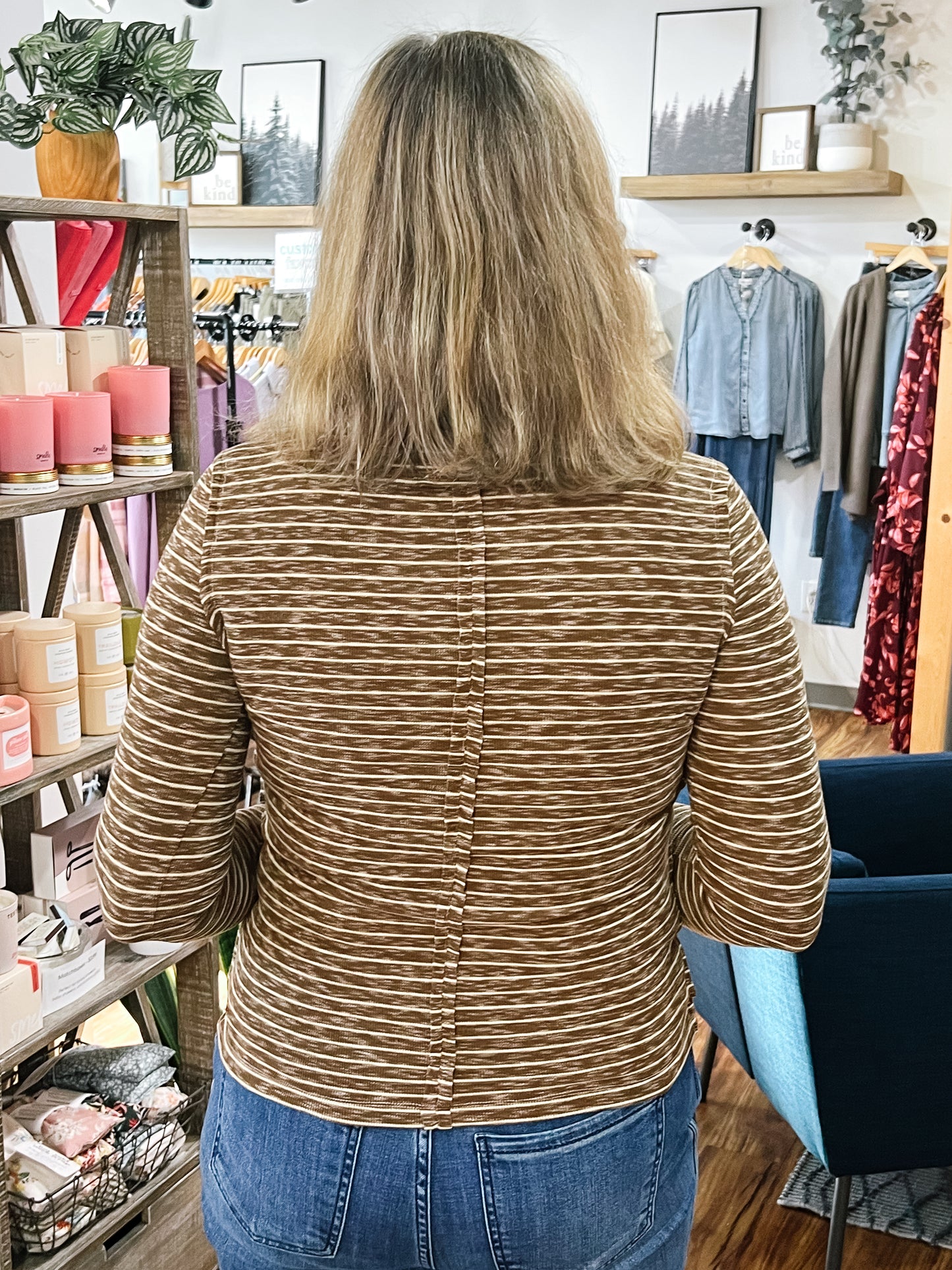 Brown & Tan Stripe Thumb Hole Top
