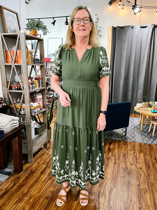 Green Embroidered Maxi Dress