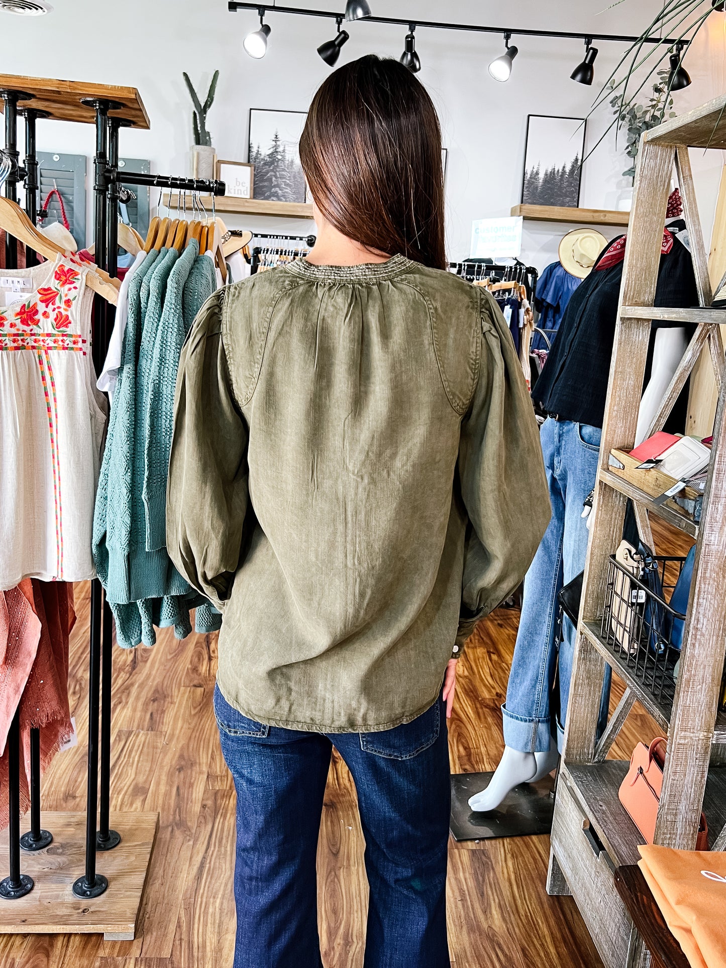 Olive Green Long Sleeve Top