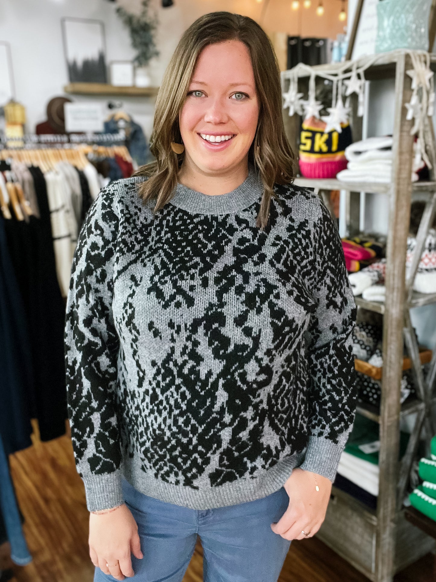 Gray W/Black Design Sweater