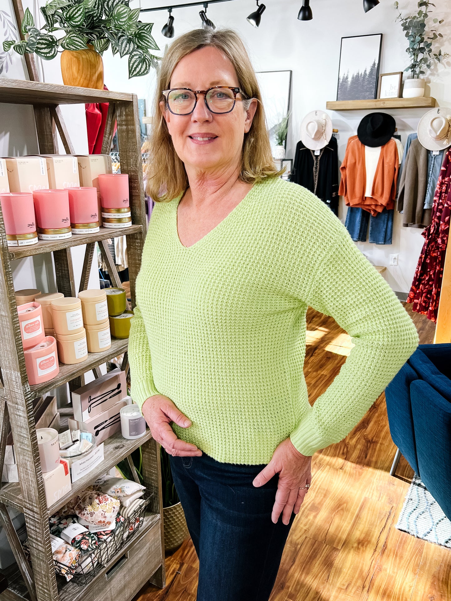 Lime Green V Neck Sweater