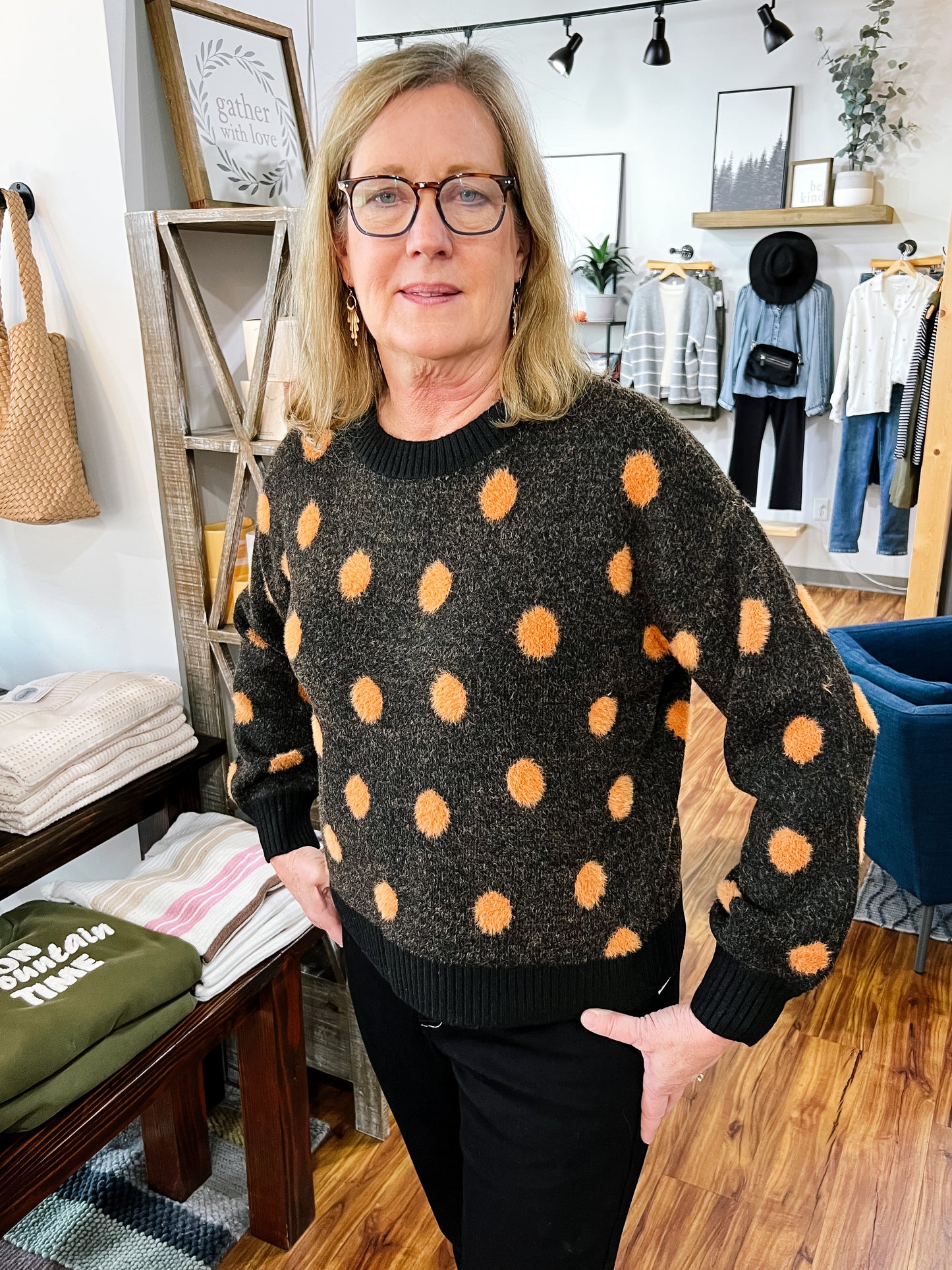 Black W/Brown Polka Dots Sweater