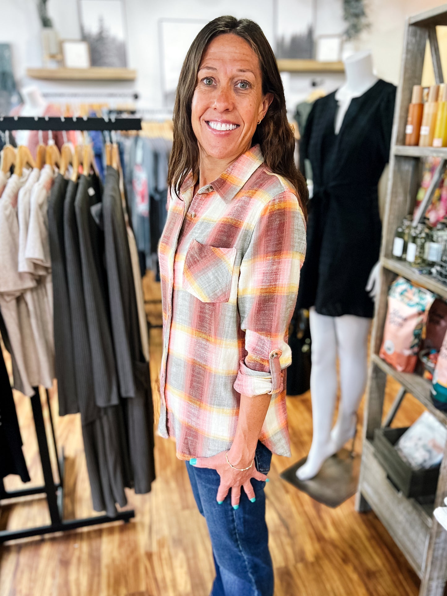 Red And Orange Plaid Flannel Shirt