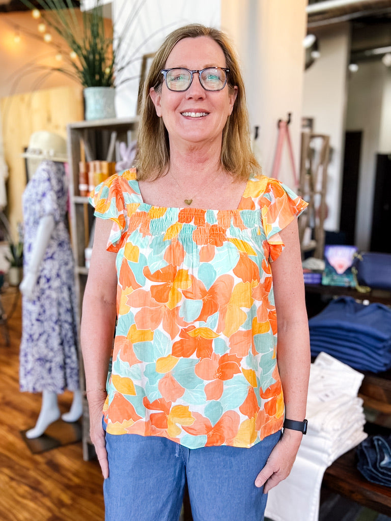 Peach/Blue Floral Top