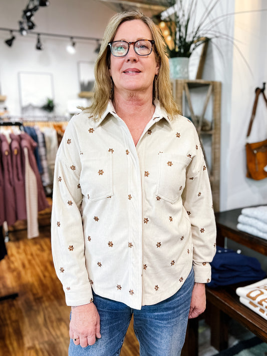Tan Flower Corduroy Shirt