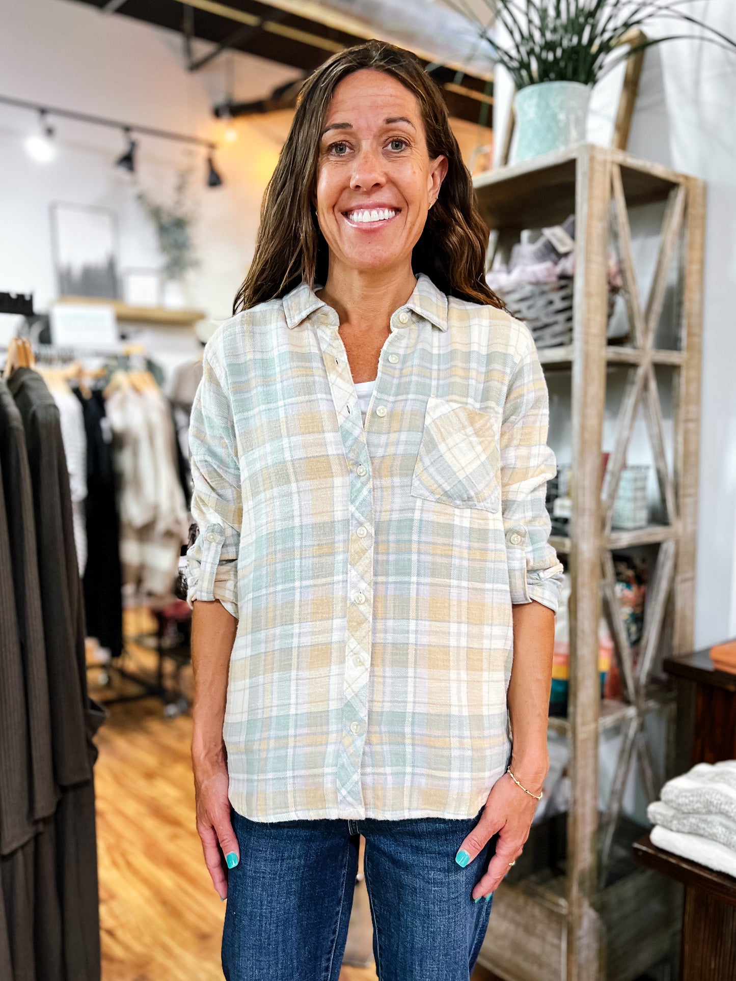 Green W/Tan Flannel Shirt