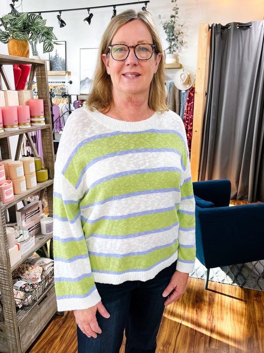 Chartreuse, Blue, & White Stripe Sweater