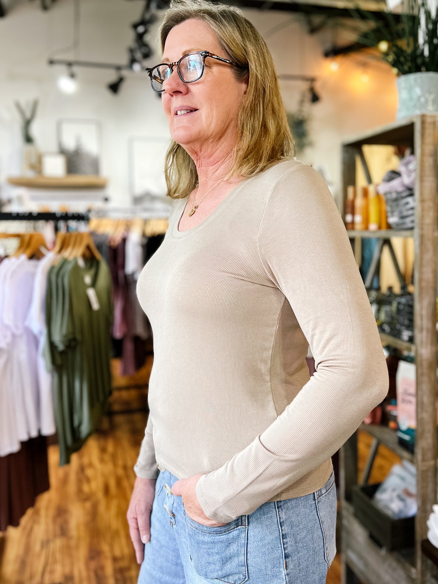 Taupe Scoop Neck Shirt