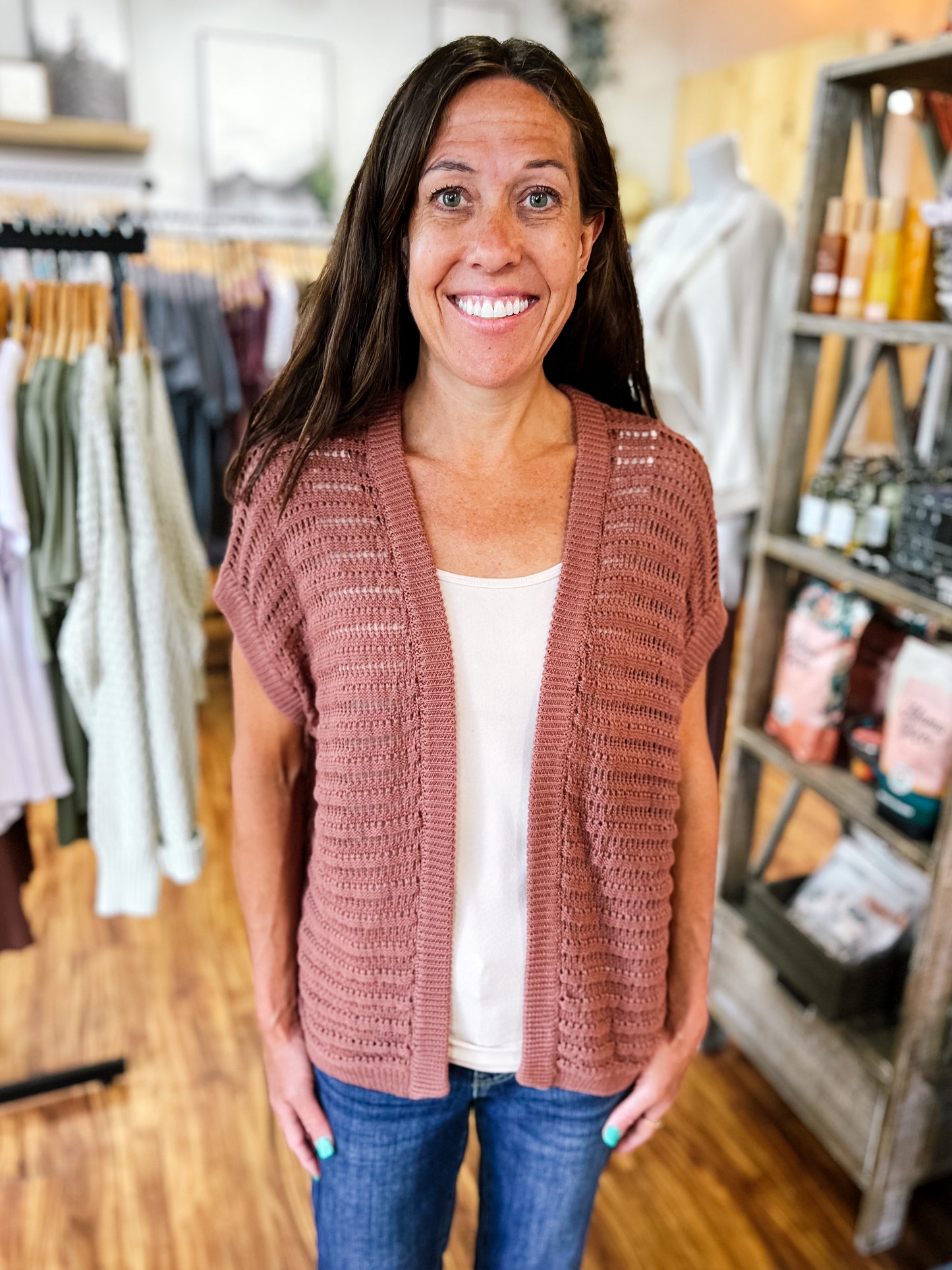 Brick Crochet Short Sleeve Cardigan