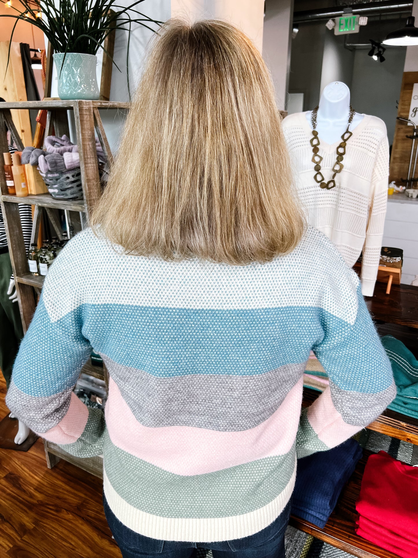 Blue, Pink, & Green Color Block Sweater