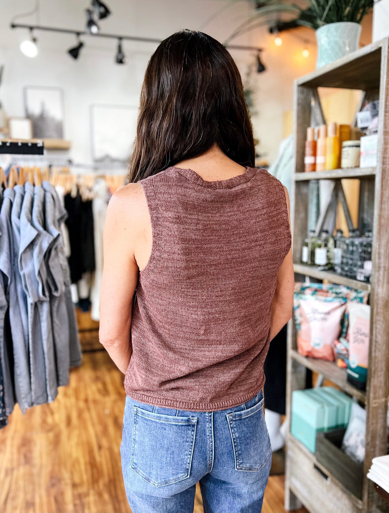 Brown Knit V Neck Tank