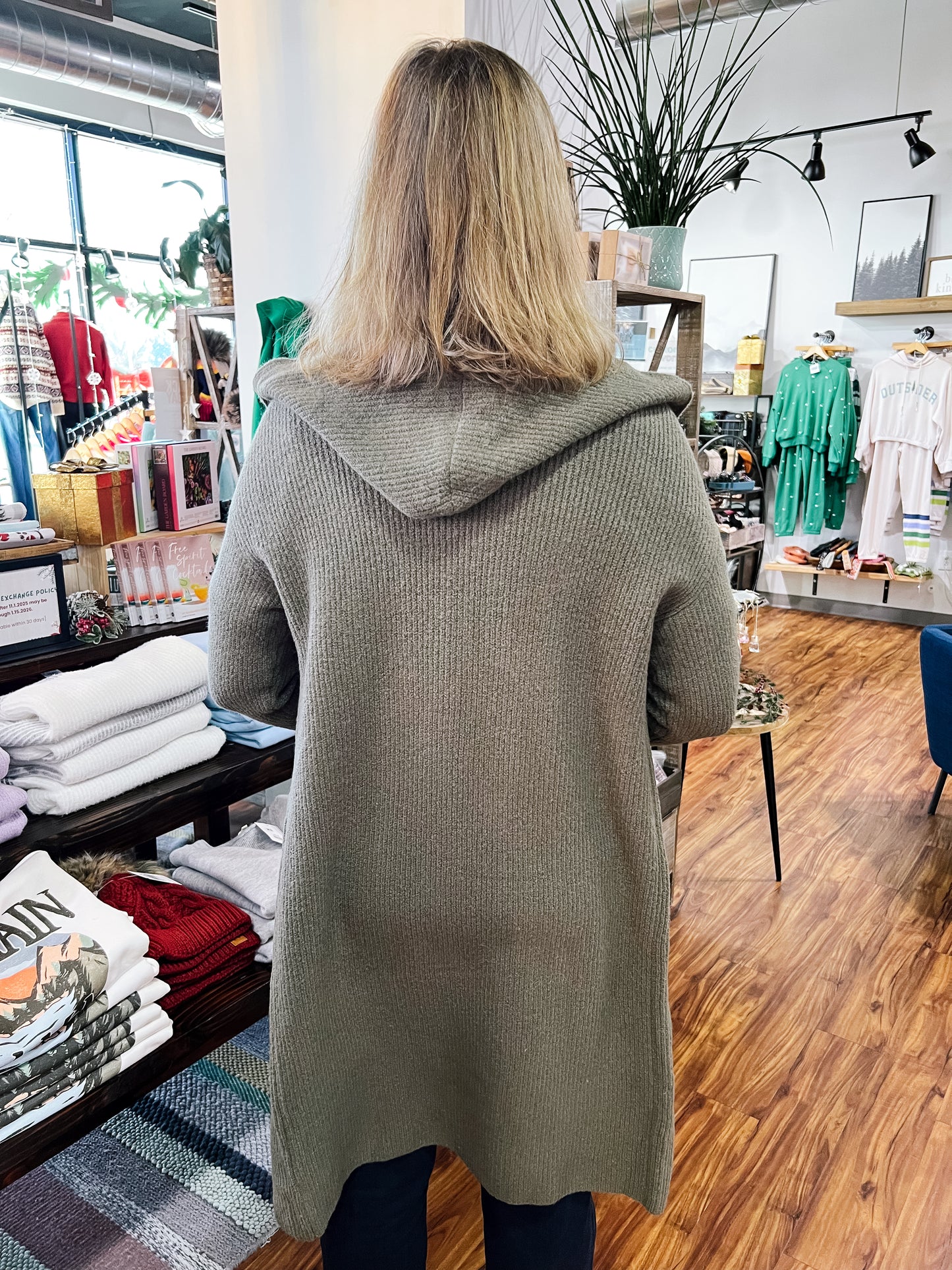 Olive Hooded Open Coatigan
