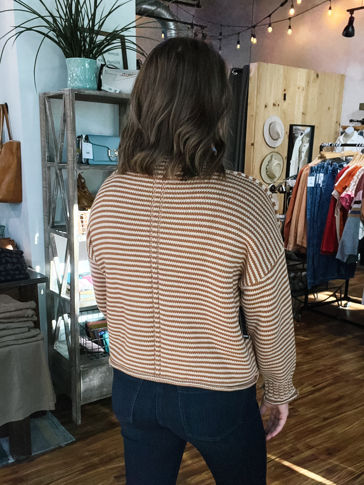 Brown & Tan Striped Mock Neck Sweater