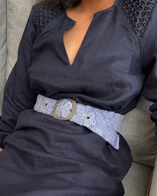 Periwinkle Embroidered Wool Belt