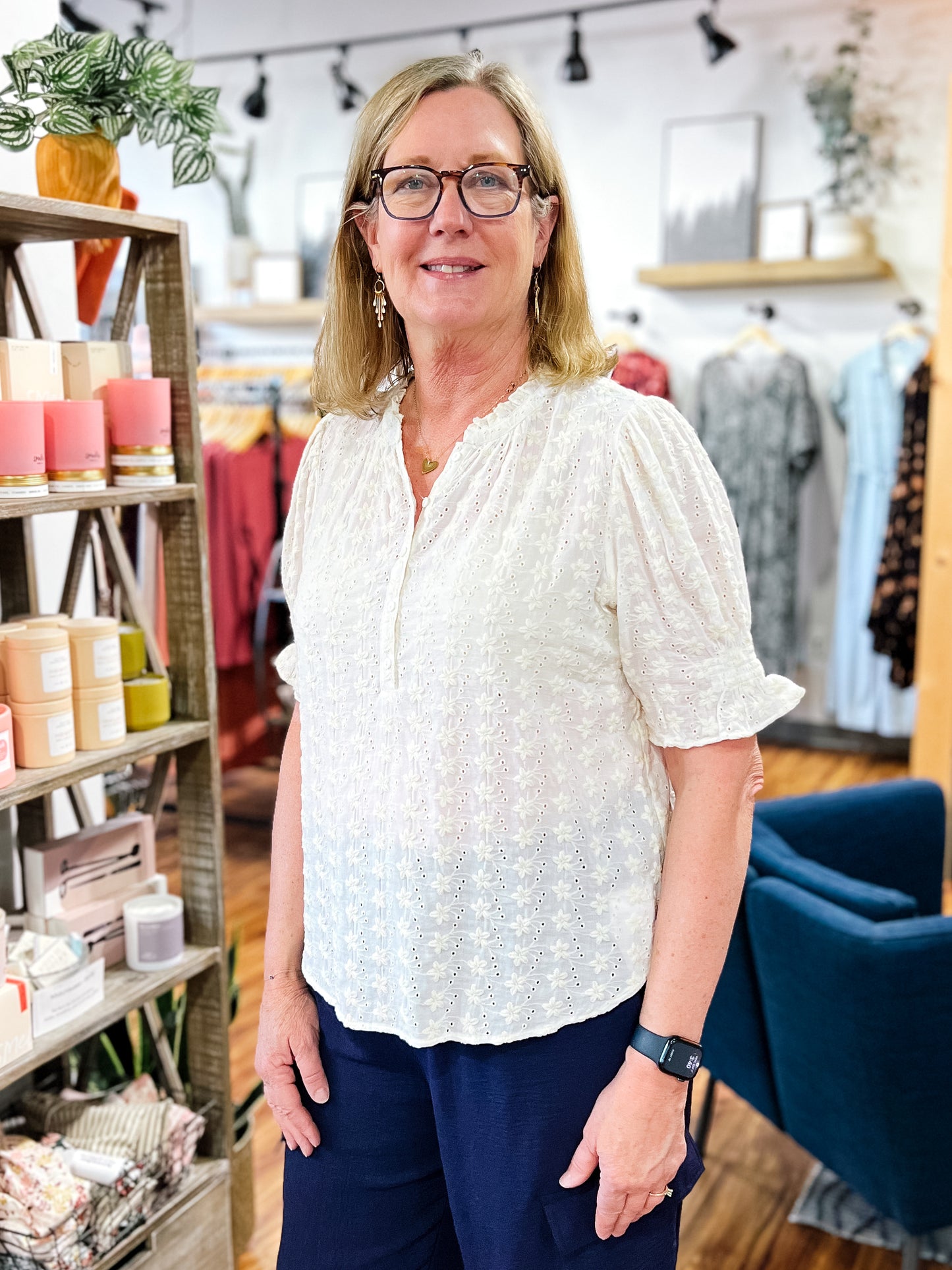 Ivory Eyelet Button Front Top
