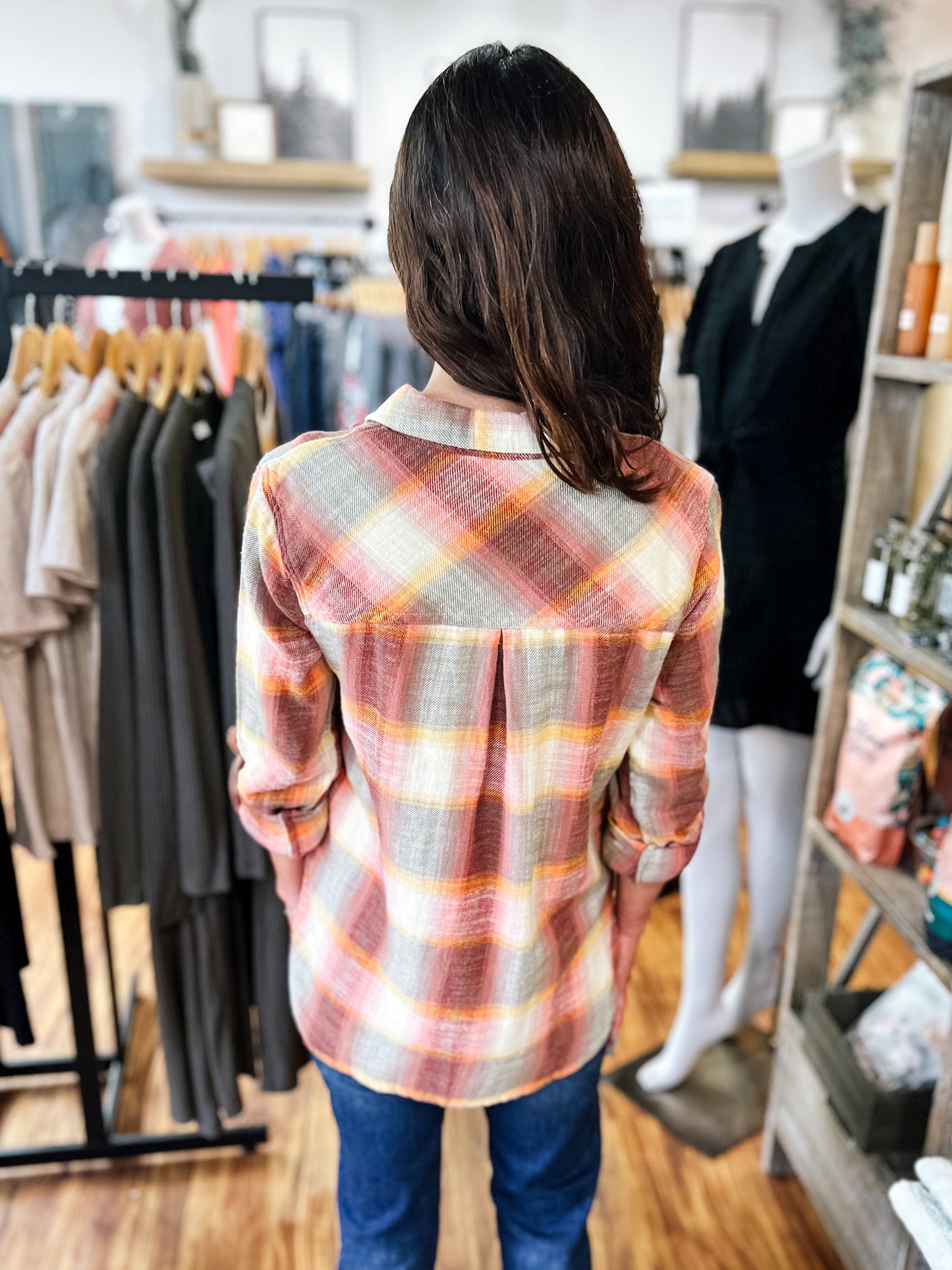 Red And Orange Plaid Flannel Shirt