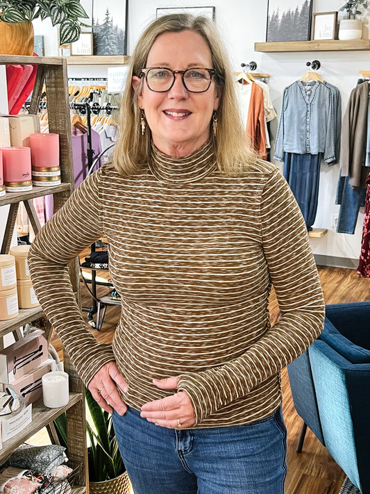 Brown & Tan Stripe Thumb Hole Top