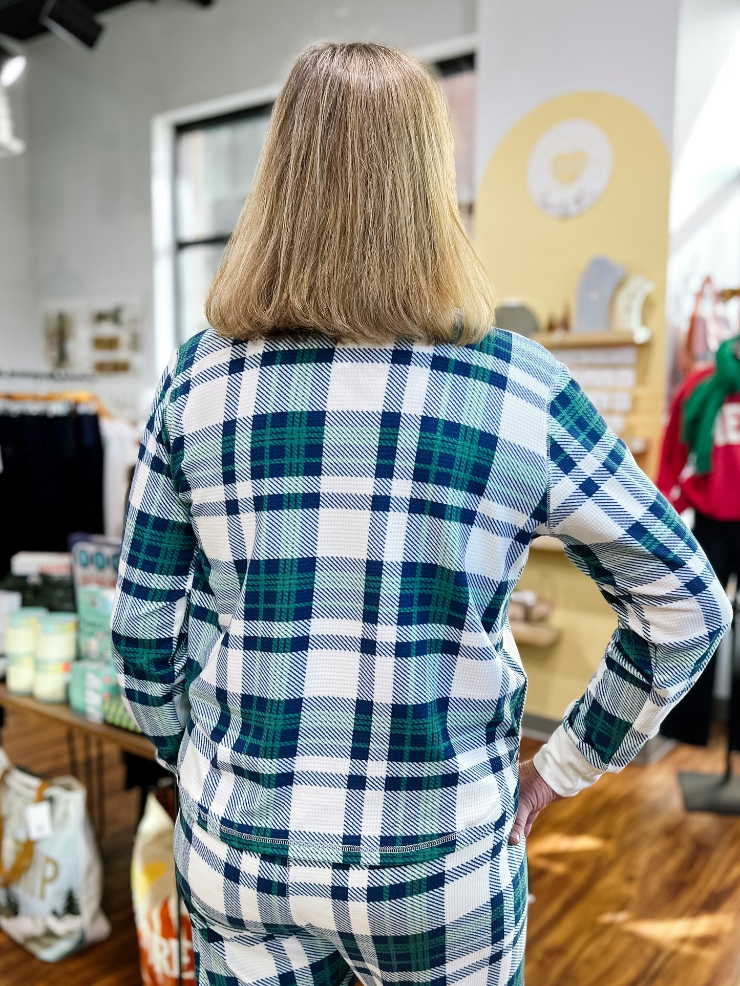 Cream W/Blue & Green Plaid Top