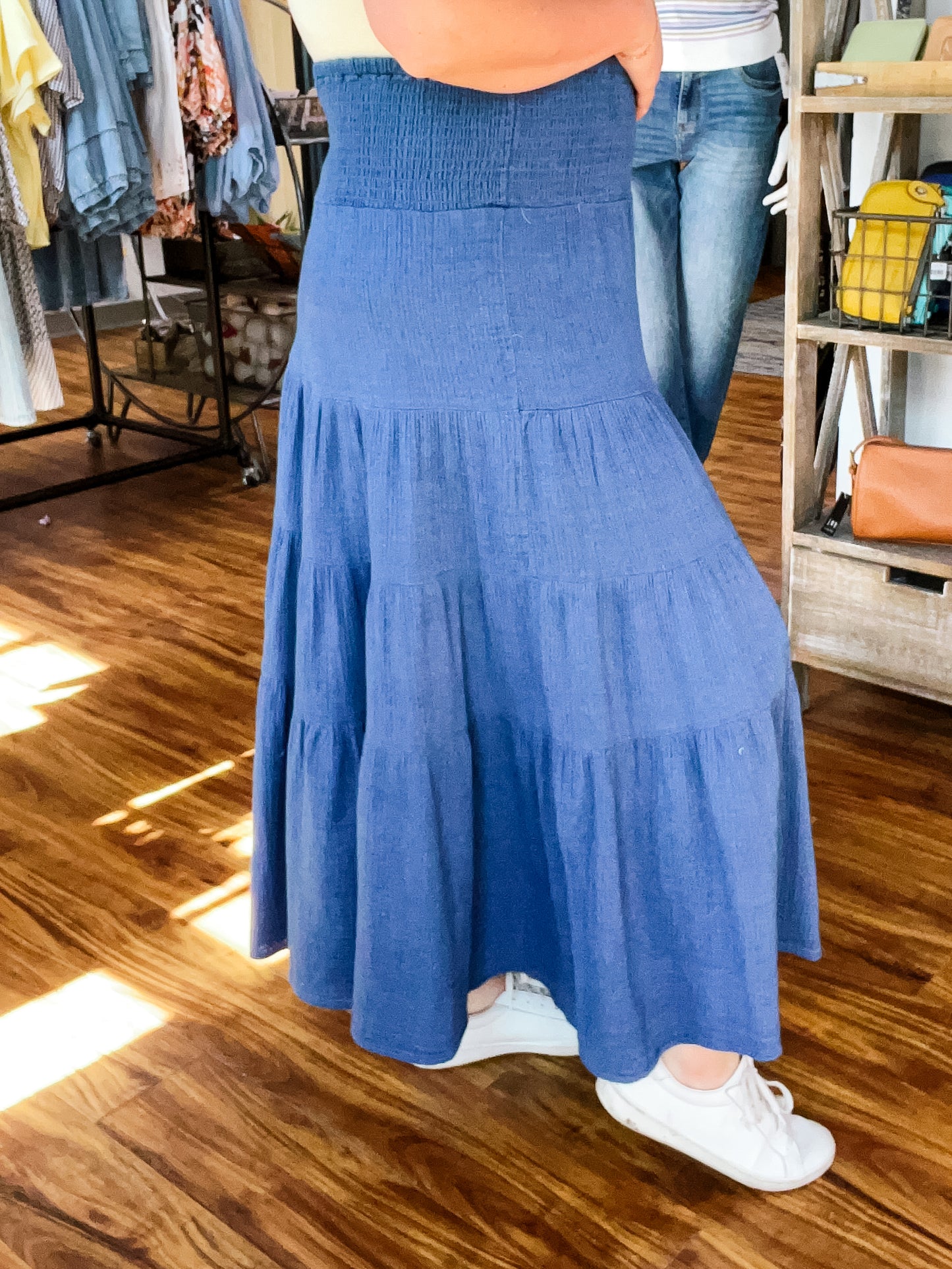 Blue Gather Waist Skirt
