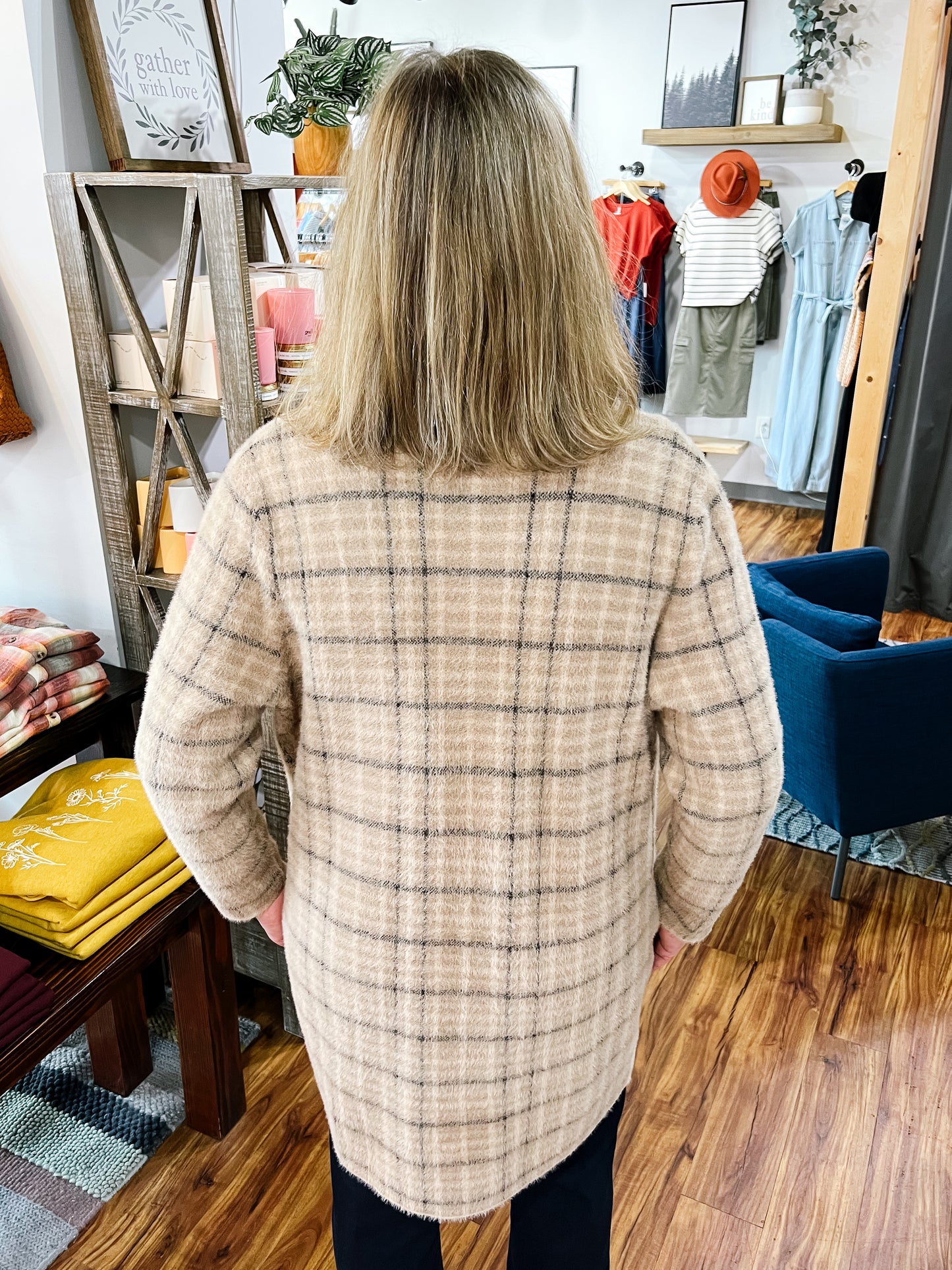 Tan Plaid Long Cardigan