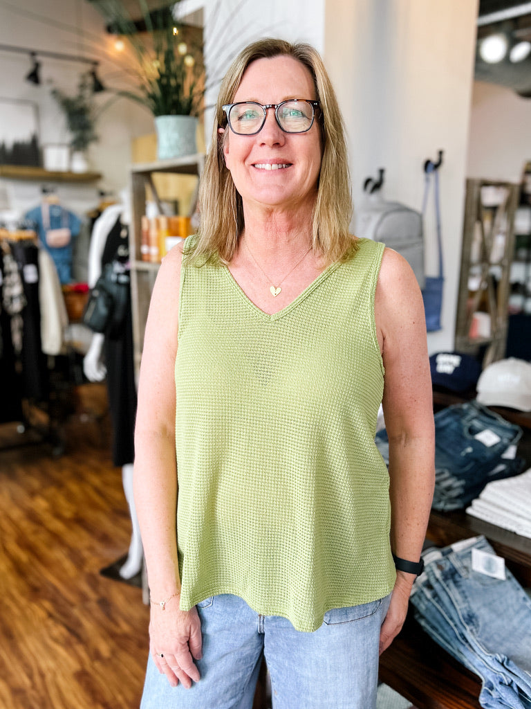 Green V-Neck Sweater Tank