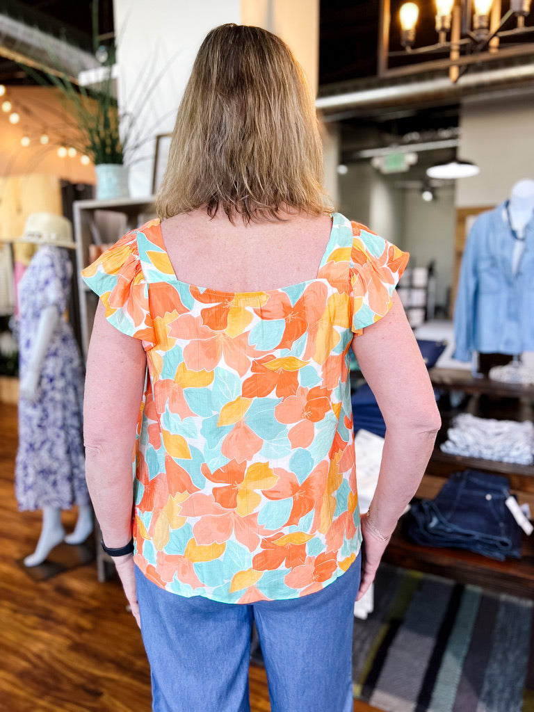 Peach/Blue Floral Top