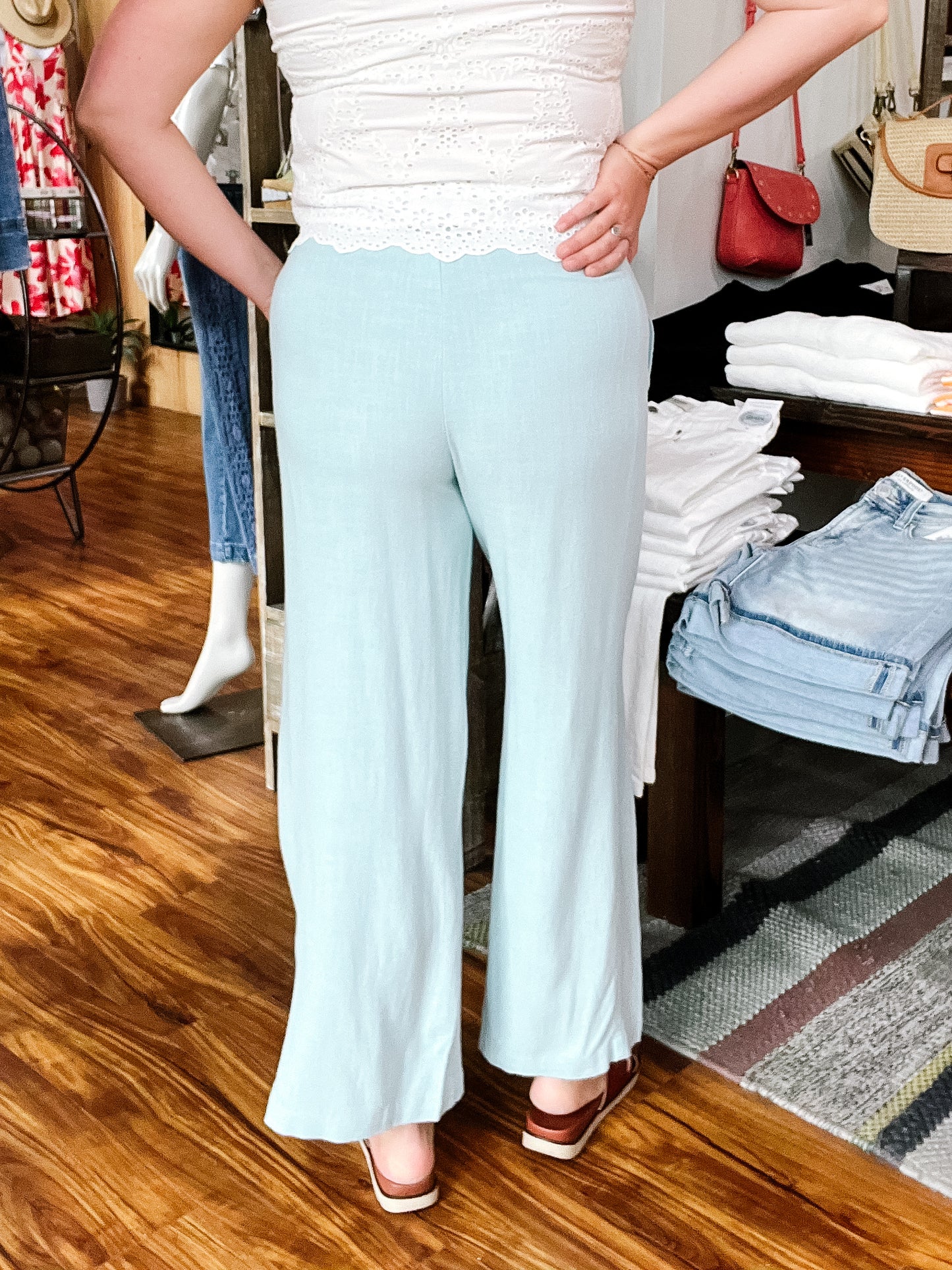 Sky Blue Pull-On Crop Pant