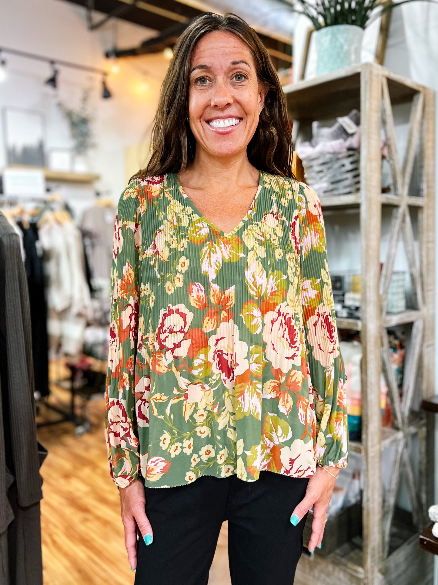 Green Floral Blouse
