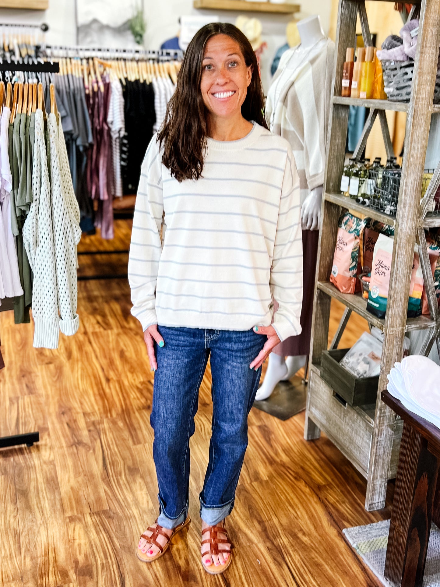 Cream & Mint Green Long Sleeve Sweater