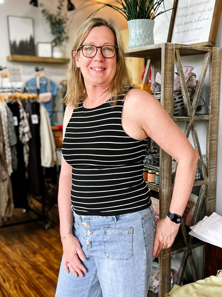 Black W/ White Stripe Crop Tank