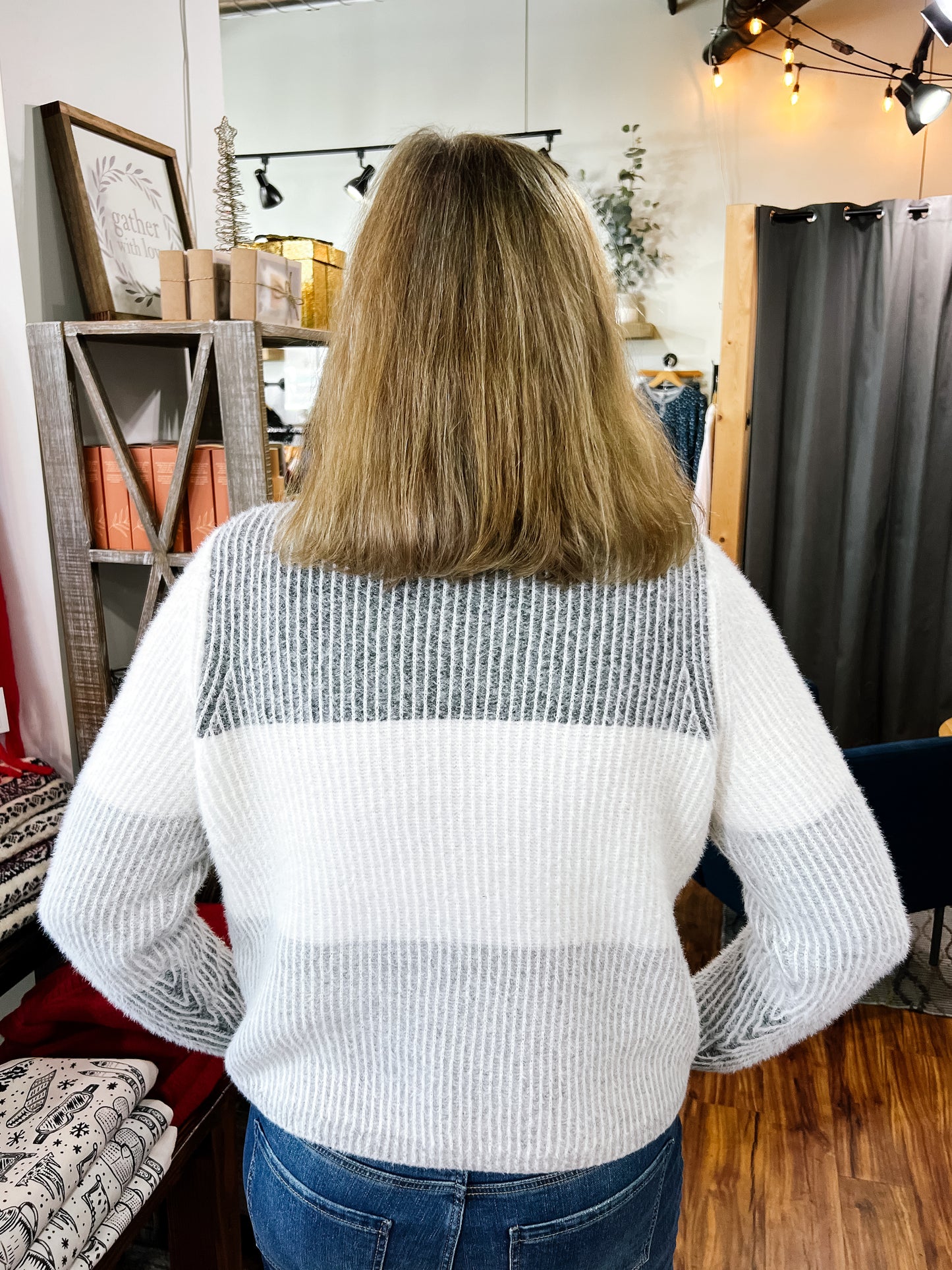 Gray & White Color Block Sweater