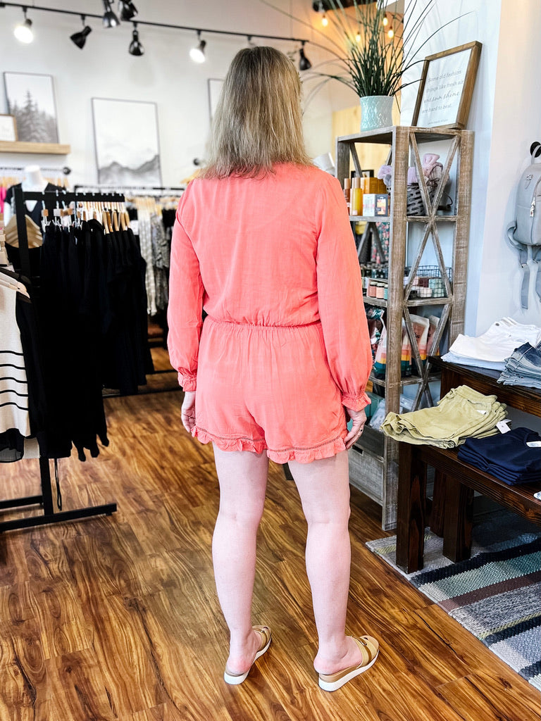 Coral Romper W/ Front Tie