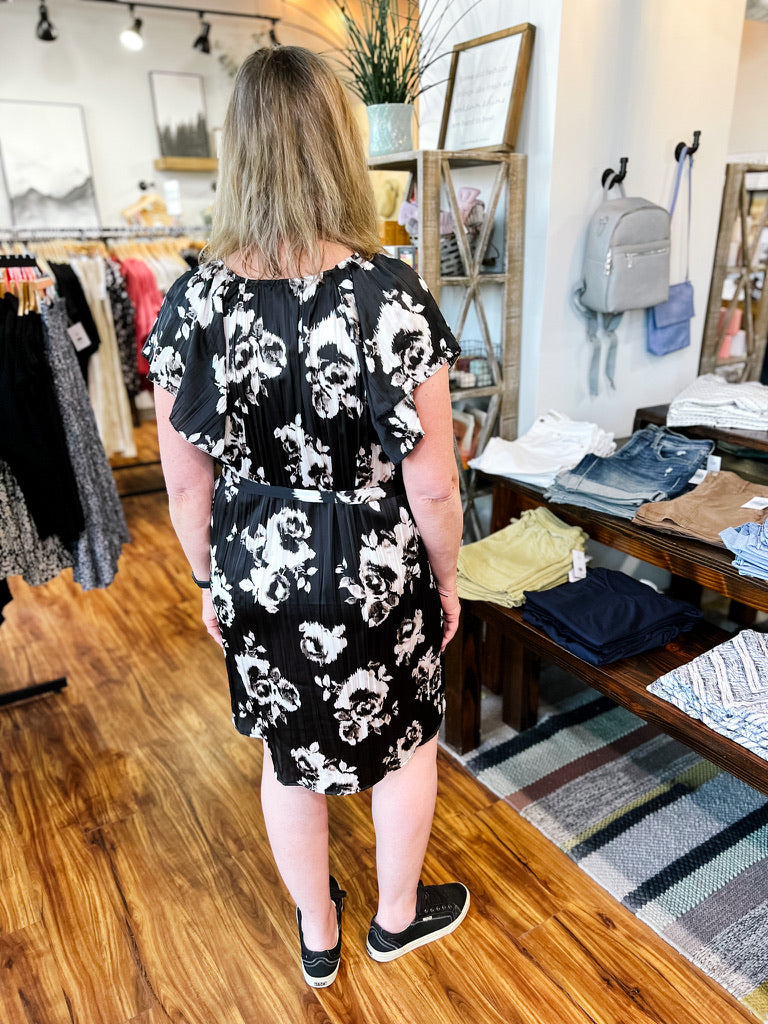 Black & Ivory Floral Print Dress
